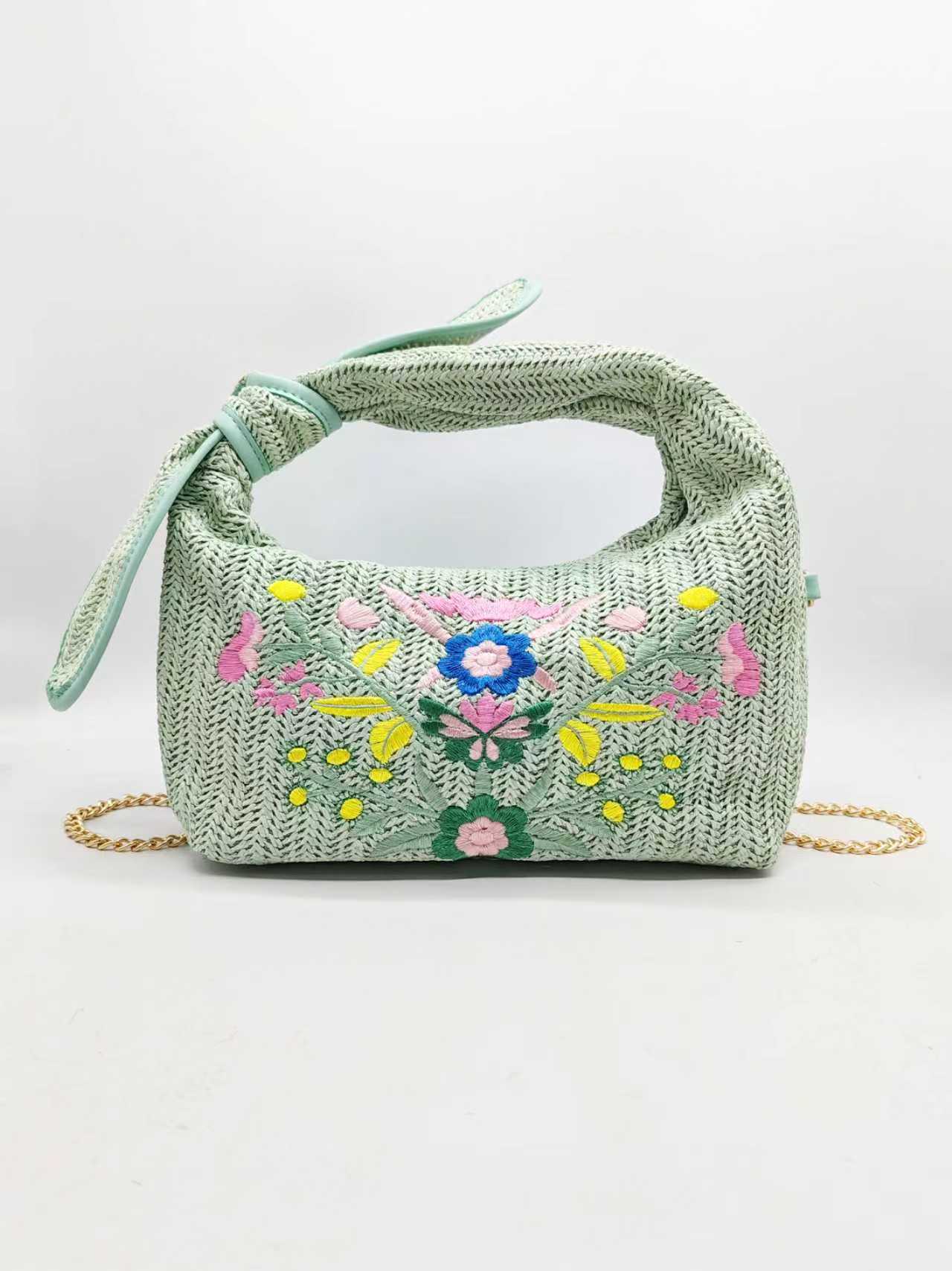 Borsa in paglia ricamata con fiocco monomanico, casual, per tutti i giorni Art.FF27455