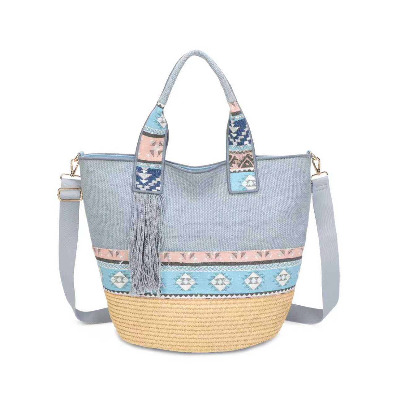 Borsa a Mano da Giorno in Tela Stile Nazionale con Materiale in Paglia e Barba Impreziosita Art.CE250