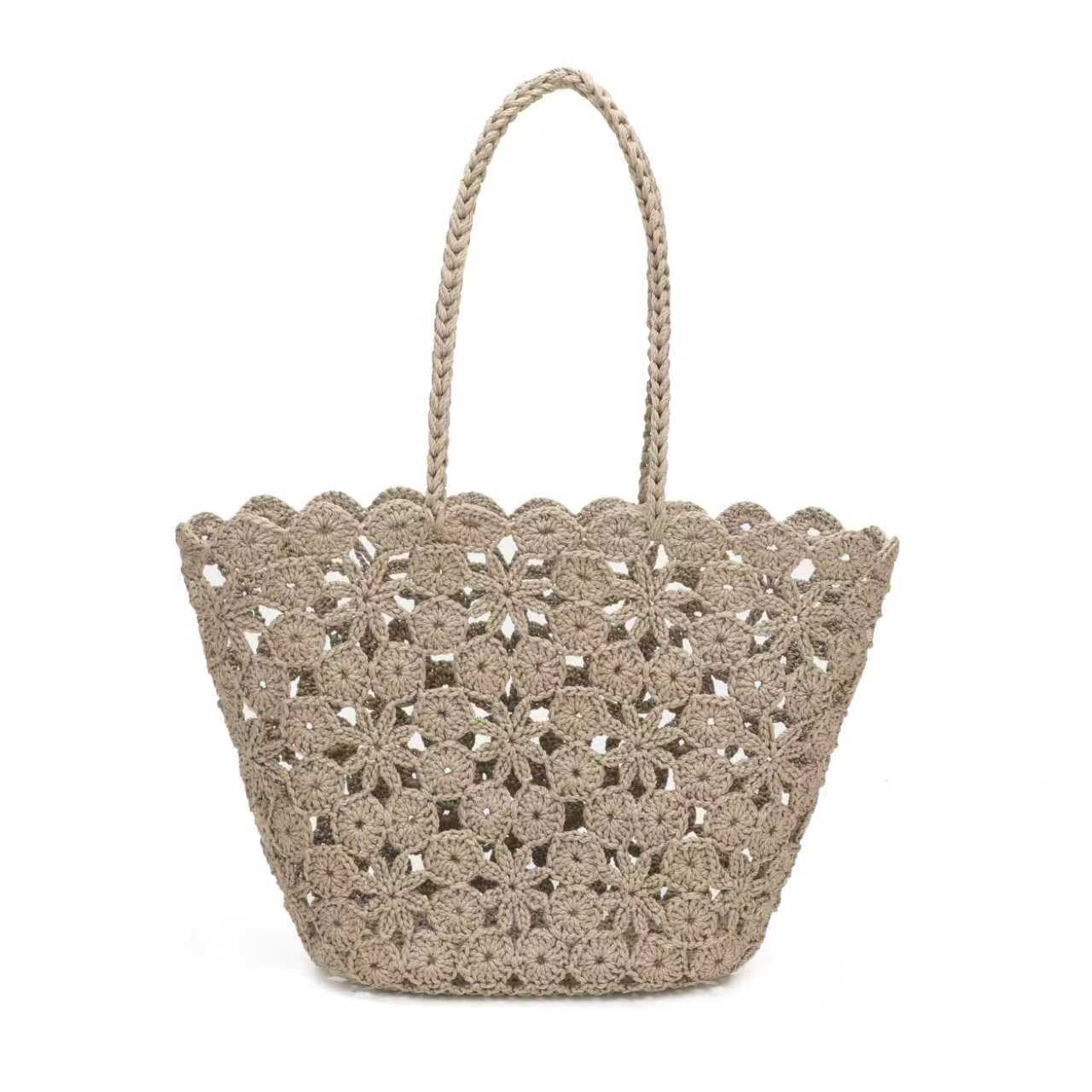 Borsa Estiva Quotidiana Monospalla Fissa in Lana Maglia a Fiori con Tasca Interna Art.23029