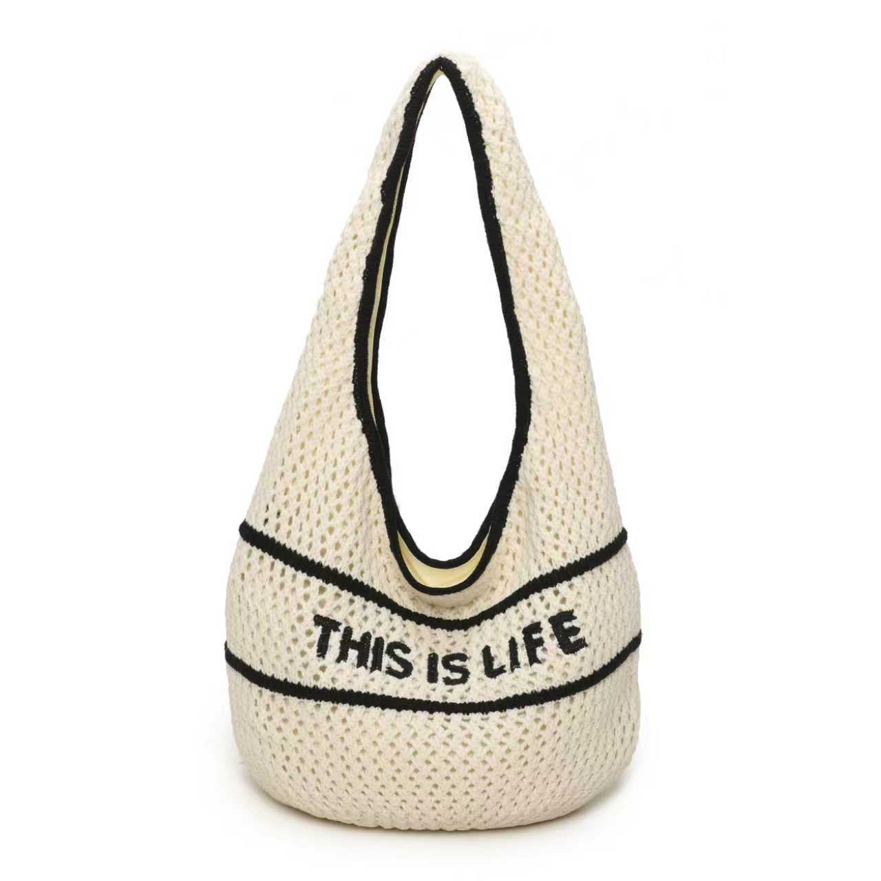 Borsa in lana a maglia monospalla con lettera ricamata, casual, con cerniera, da giorno Art.FF488
