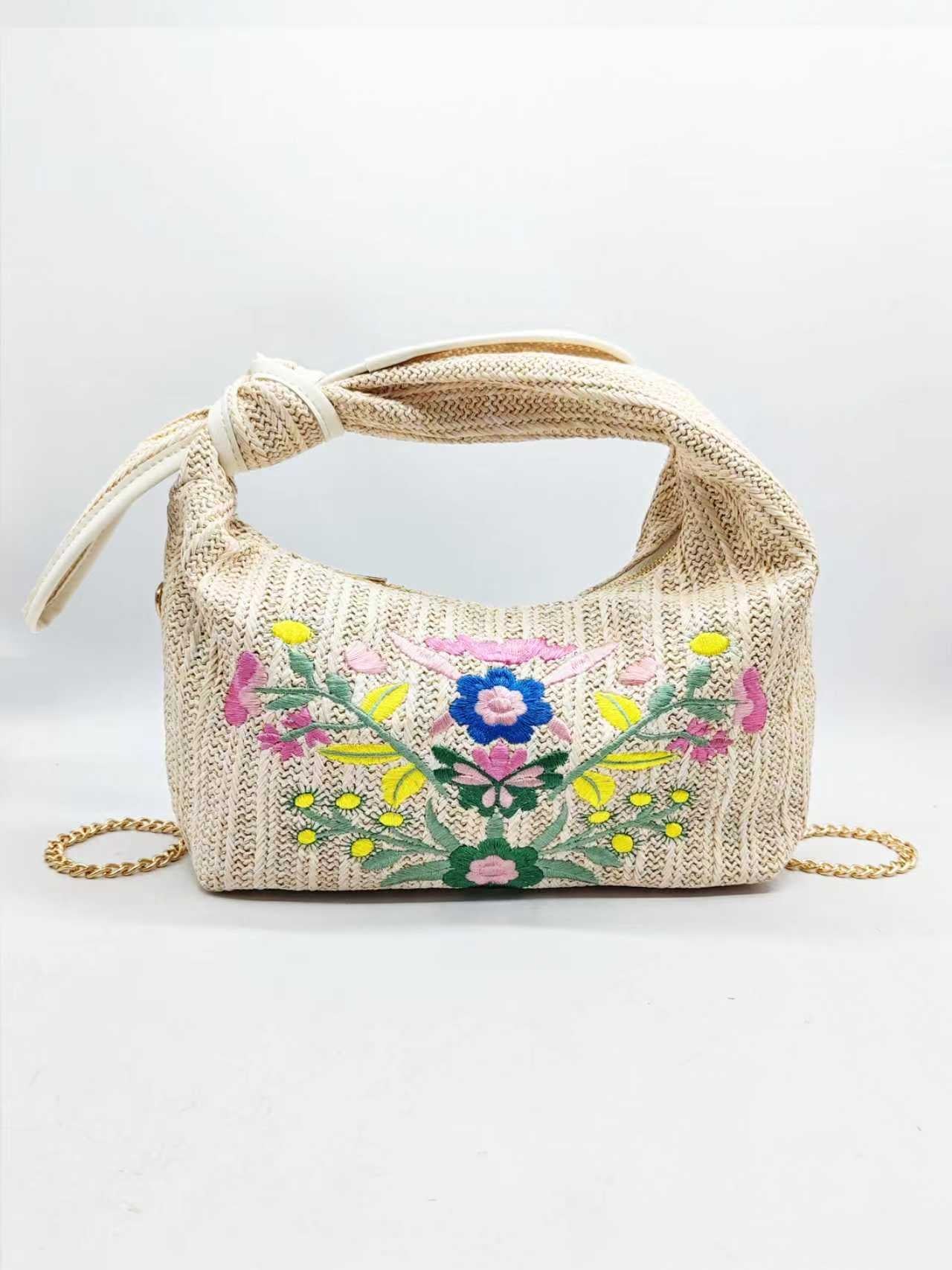 Borsa in paglia ricamata con fiocco monomanico, casual, per tutti i giorni Art.FF27455