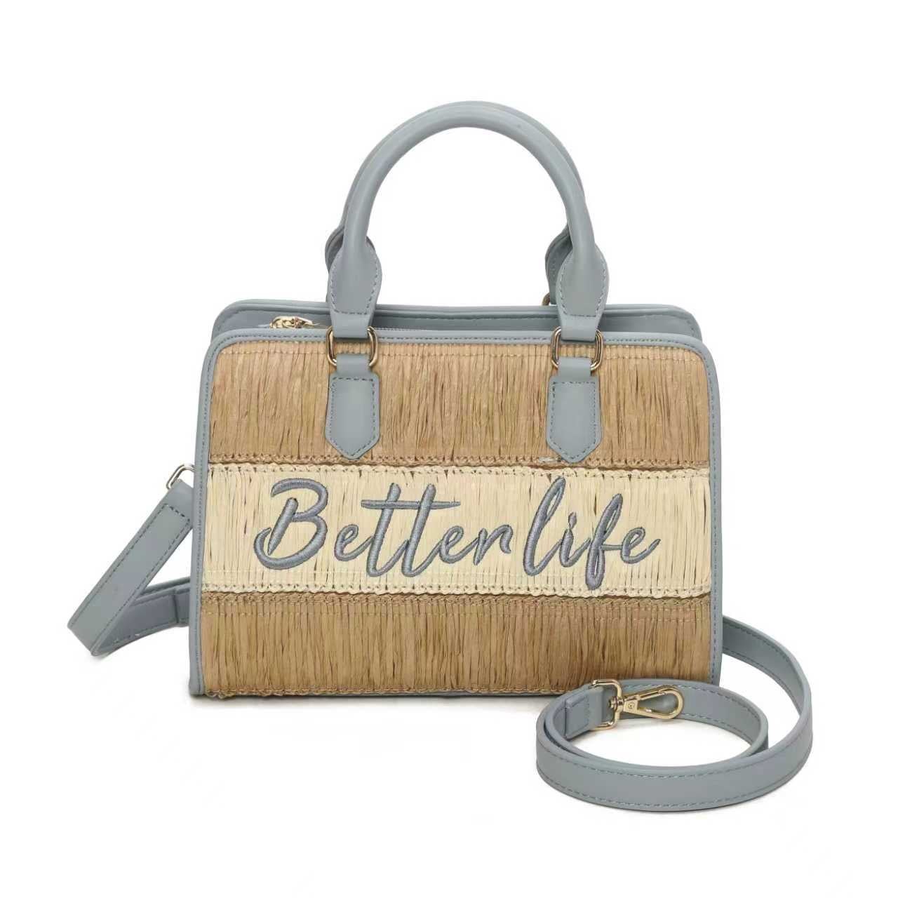 Borsa a mano da giorno in paglia con lettere ricamate bicolori Art.CE241
