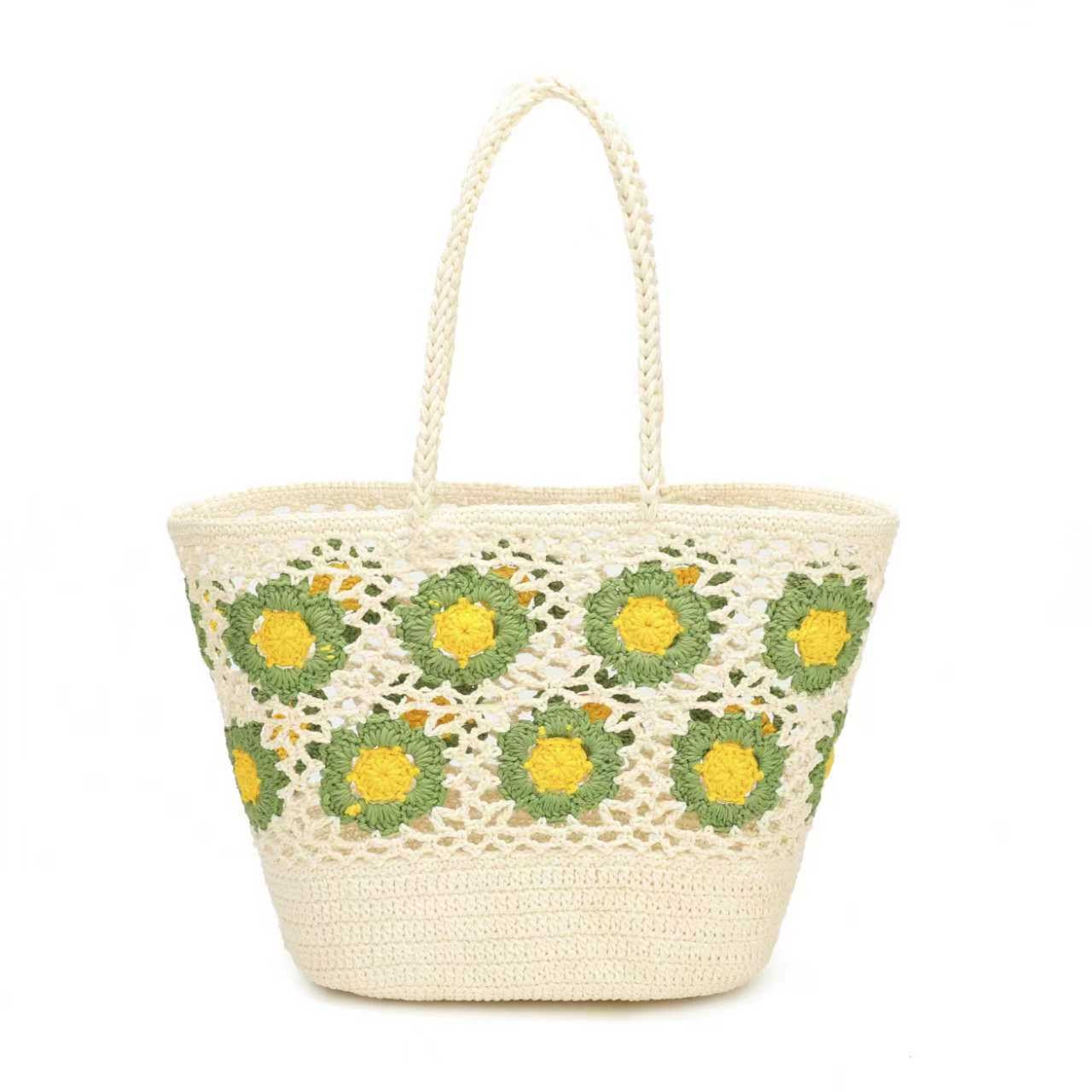 Borsa Estiva Giornaliera a Tracolla Fissa in Lana Maglia a Fiori con Tasca Interna Art.C20019