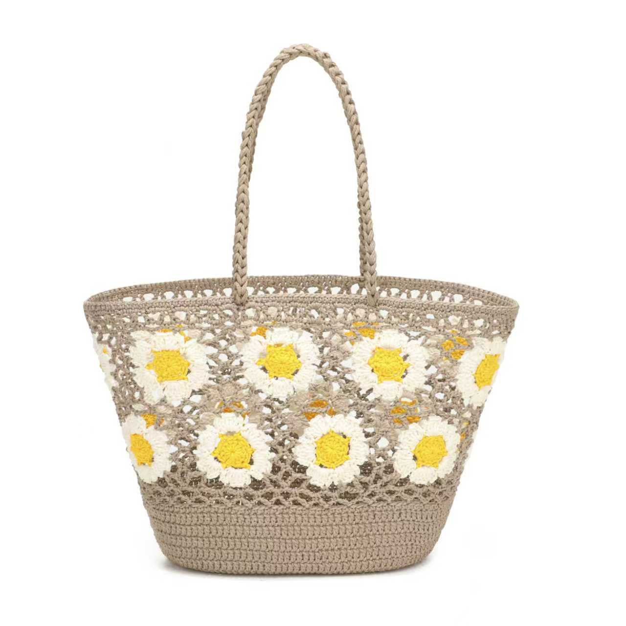 Borsa Estiva Giornaliera a Tracolla Fissa in Lana Maglia a Fiori con Tasca Interna Art.C20019