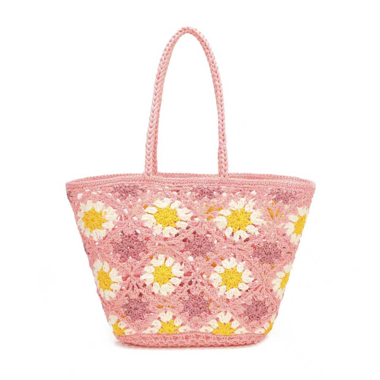 Borsa estiva giornaliera in maglia di lana con fiore, fissa su una spalla con tasca interna Art.C21007