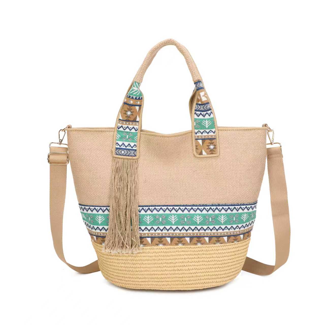 Borsa a Mano da Giorno in Tela Stile Nazionale con Materiale in Paglia e Barba Impreziosita Art.CE250