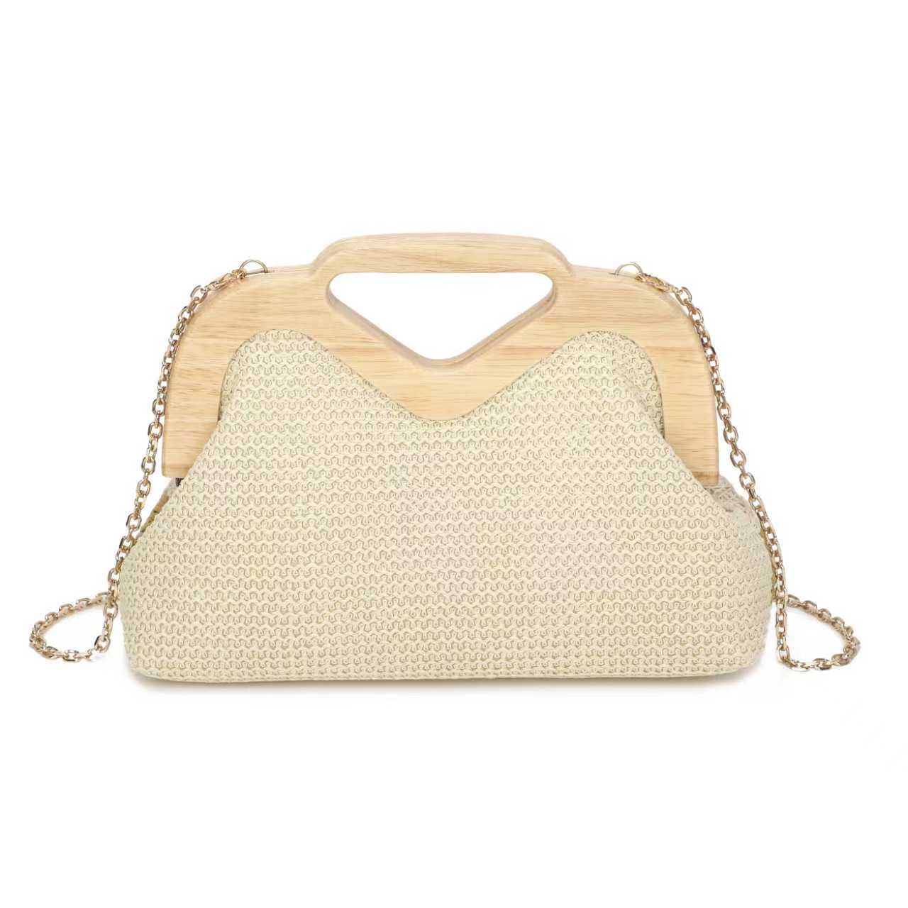 Borsa da Sera con Clip in Legno e Motivo Geometrico in Pizzo Art.CE259