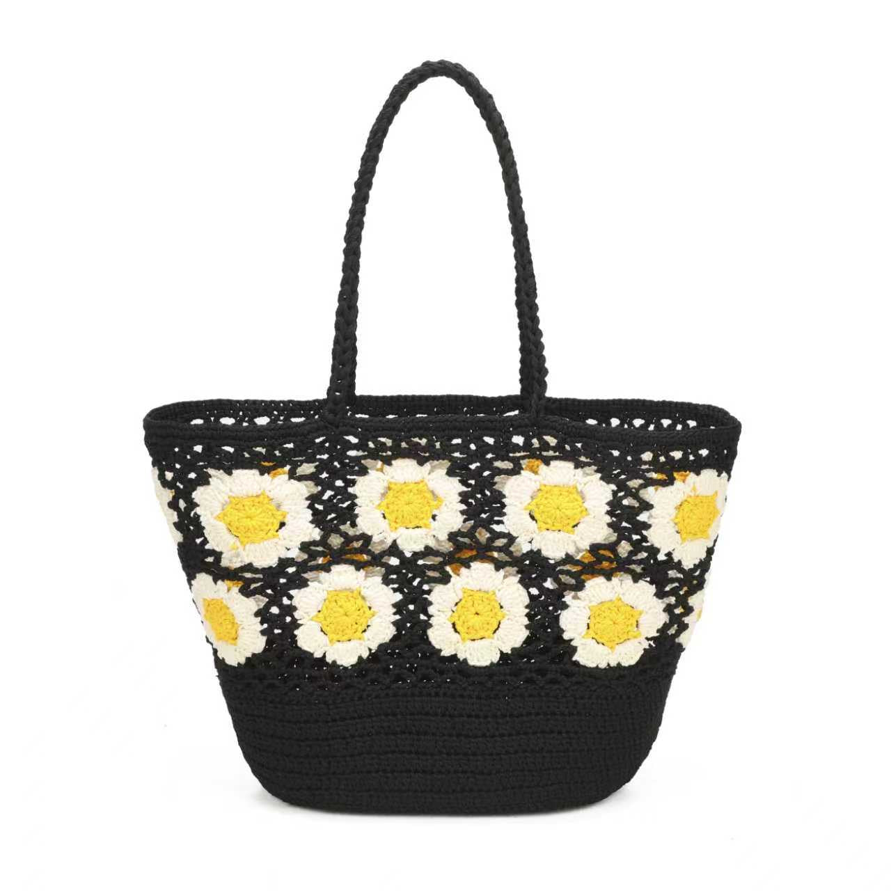 Borsa Estiva Giornaliera a Tracolla Fissa in Lana Maglia a Fiori con Tasca Interna Art.C20019