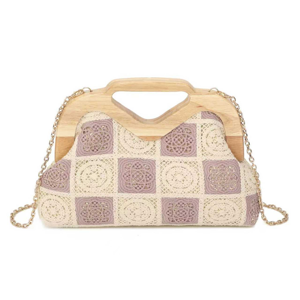 Borsa da Sera con Clip in Legno e Motivo Geometrico in Pizzo Art.CE259