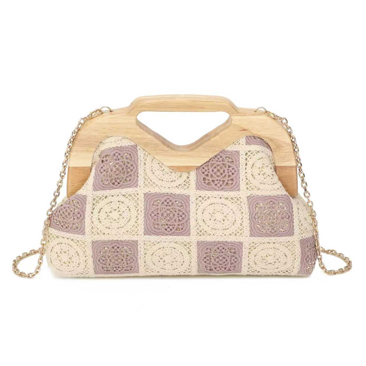 Borsa da Sera con Clip in Legno e Motivo Geometrico in Pizzo Art.CE259