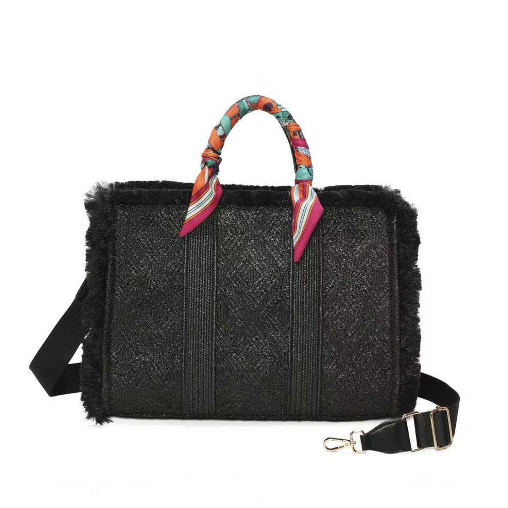 Borsa Casual da Donna in Paglia con Scialle in Seta e Decorazione a Pane Art.CE266