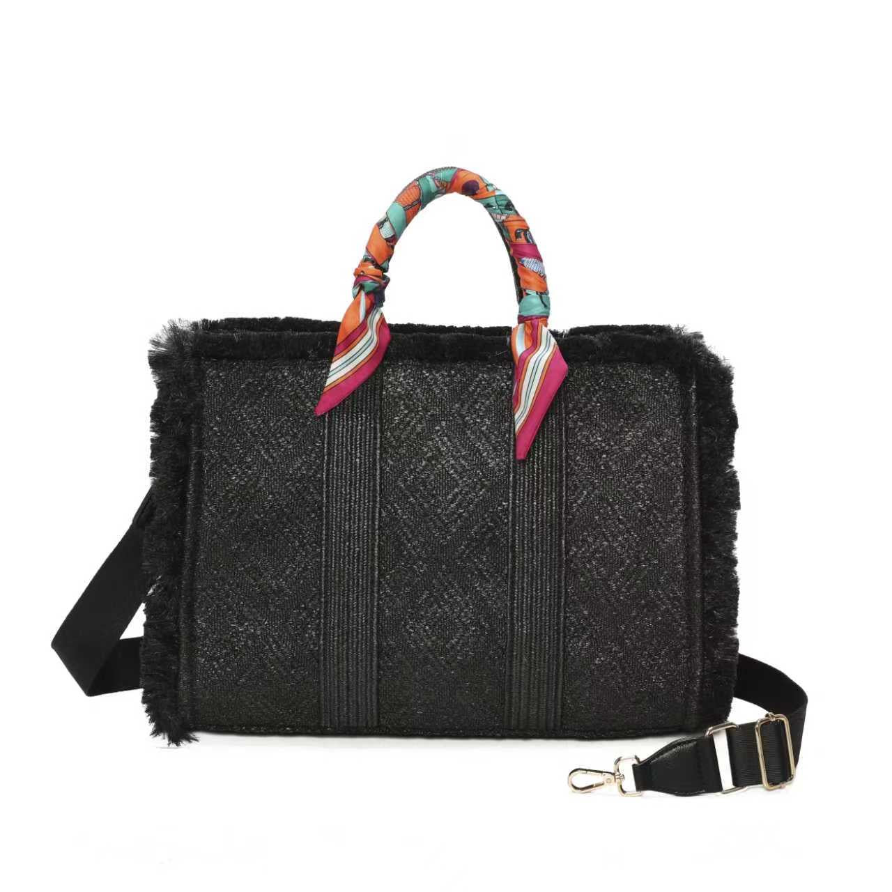 Borsa Casual da Donna in Paglia con Scialle in Seta e Decorazione a Pane Art.CE266