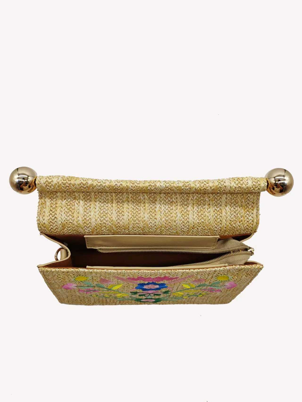 Borsa da sera moda con ricamo in paglia e decorazione in metallo Art.FF27453