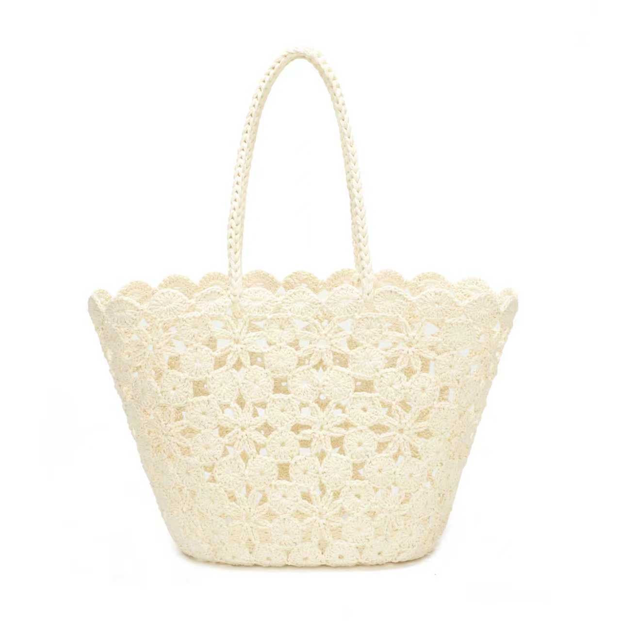 Borsa Estiva Quotidiana Monospalla Fissa in Lana Maglia a Fiori con Tasca Interna Art.23029
