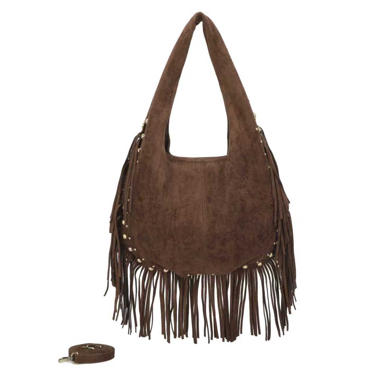 Borsa casual monospalla in pile con barba decorativa Art.CE232