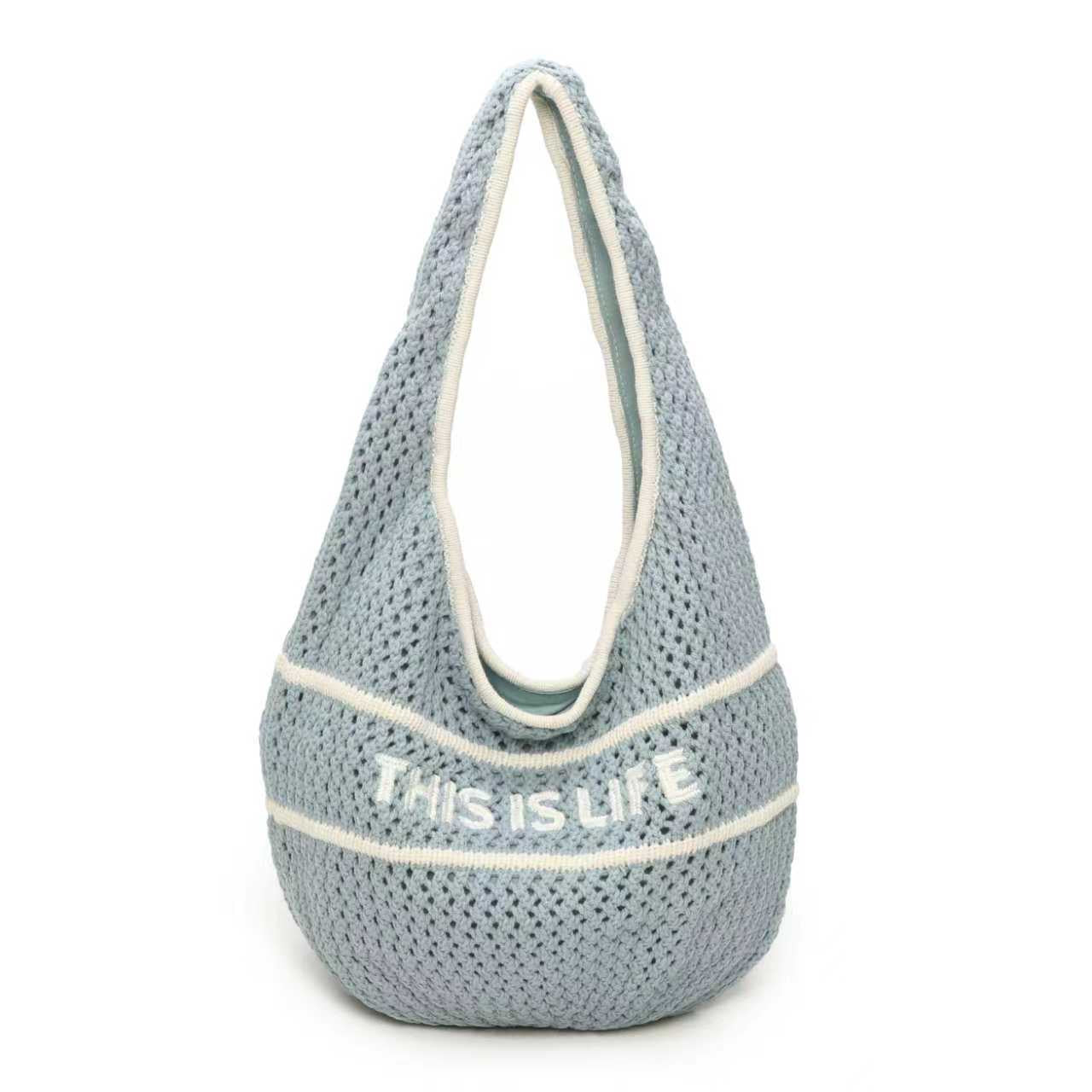 Borsa in lana a maglia monospalla con lettera ricamata, casual, con cerniera, da giorno Art.FF488