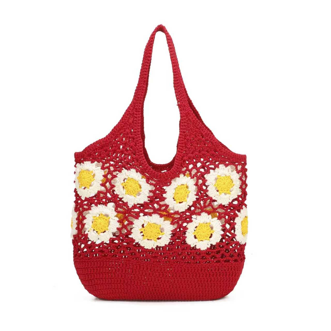 Borsa estiva giornaliera in lana lavorata a maglia a fiore monospalla fissa con tasca interna Art.C22014