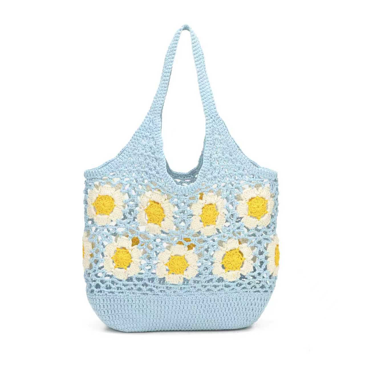 Borsa estiva giornaliera in lana lavorata a maglia a fiore monospalla fissa con tasca interna Art.C22014