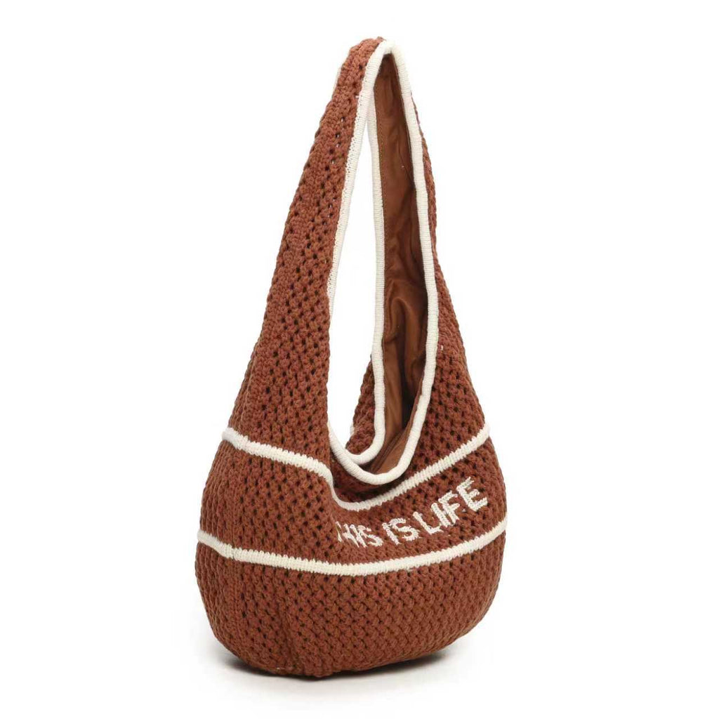 Borsa in lana a maglia monospalla con lettera ricamata, casual, con cerniera, da giorno Art.FF488