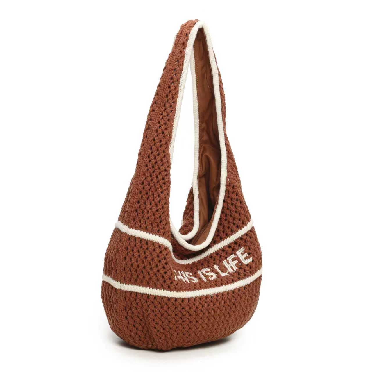 Borsa in lana a maglia monospalla con lettera ricamata, casual, con cerniera, da giorno Art.FF488