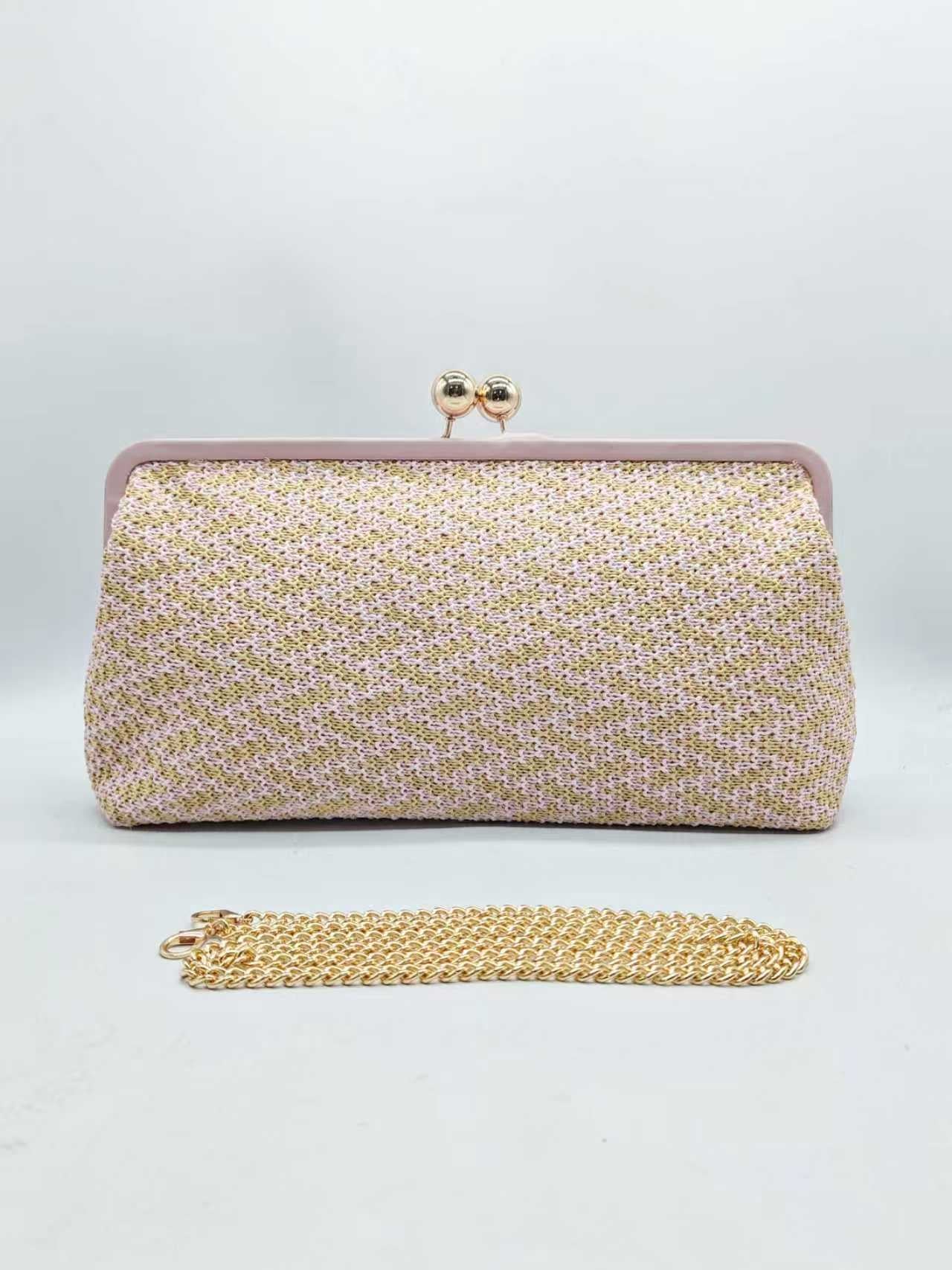 Borsa da Sera a Clip Grande con Motivo Geometrico in Paglia Art.27456