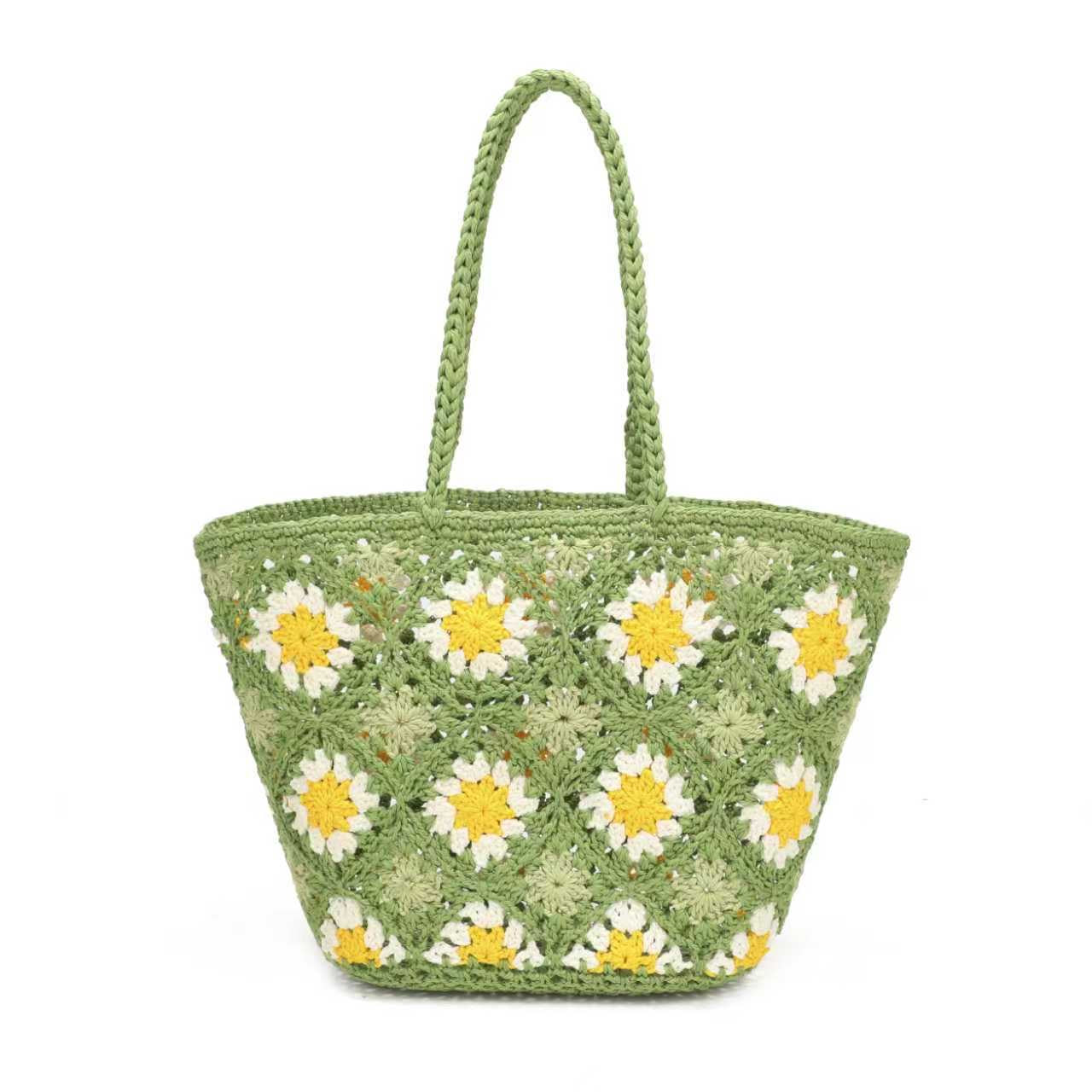 Borsa estiva giornaliera in maglia di lana con fiore, fissa su una spalla con tasca interna Art.C21007