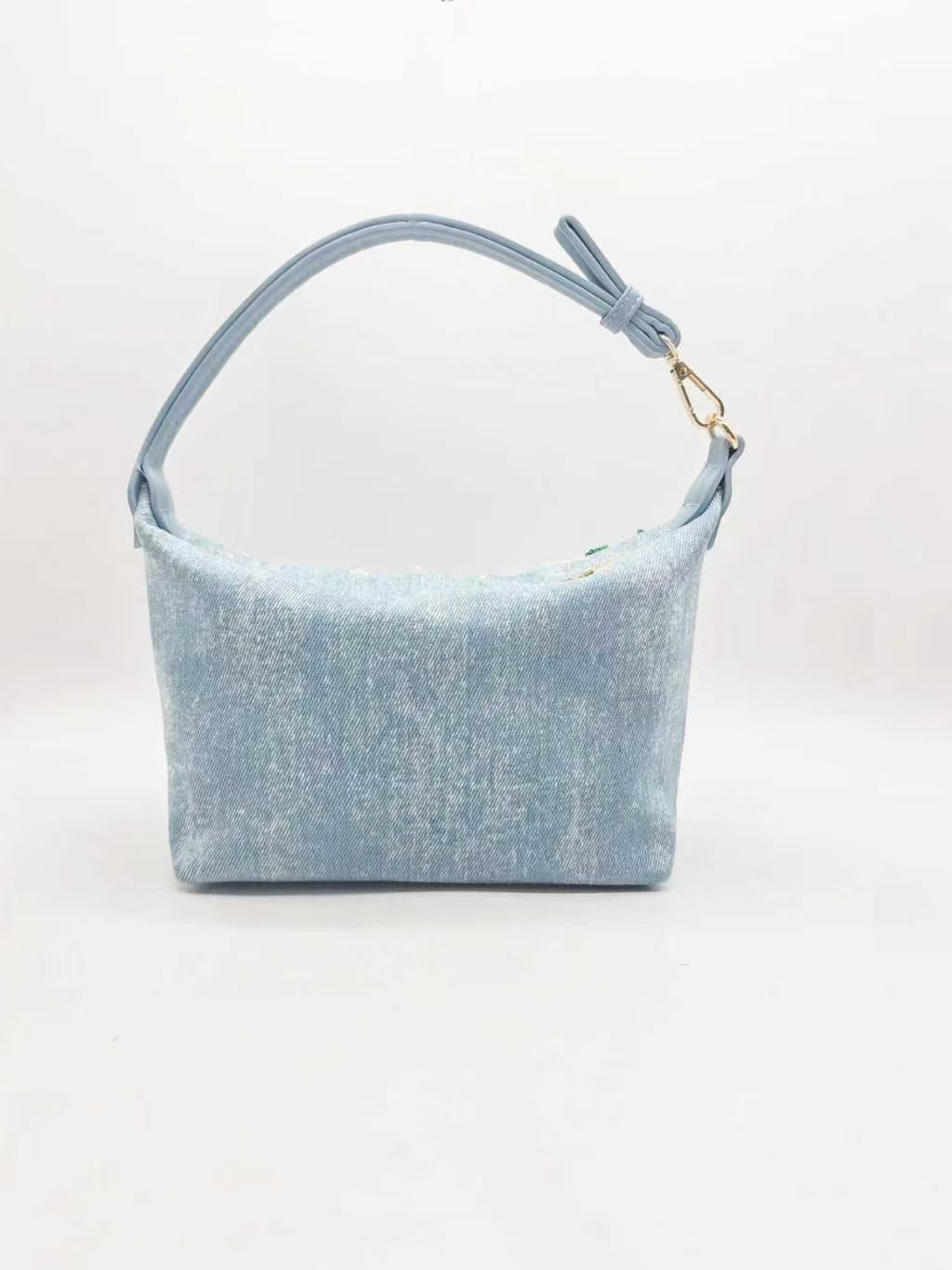 Borsa in denim casual da giorno con ricamo di perline e da portare a mano Art.FF27477