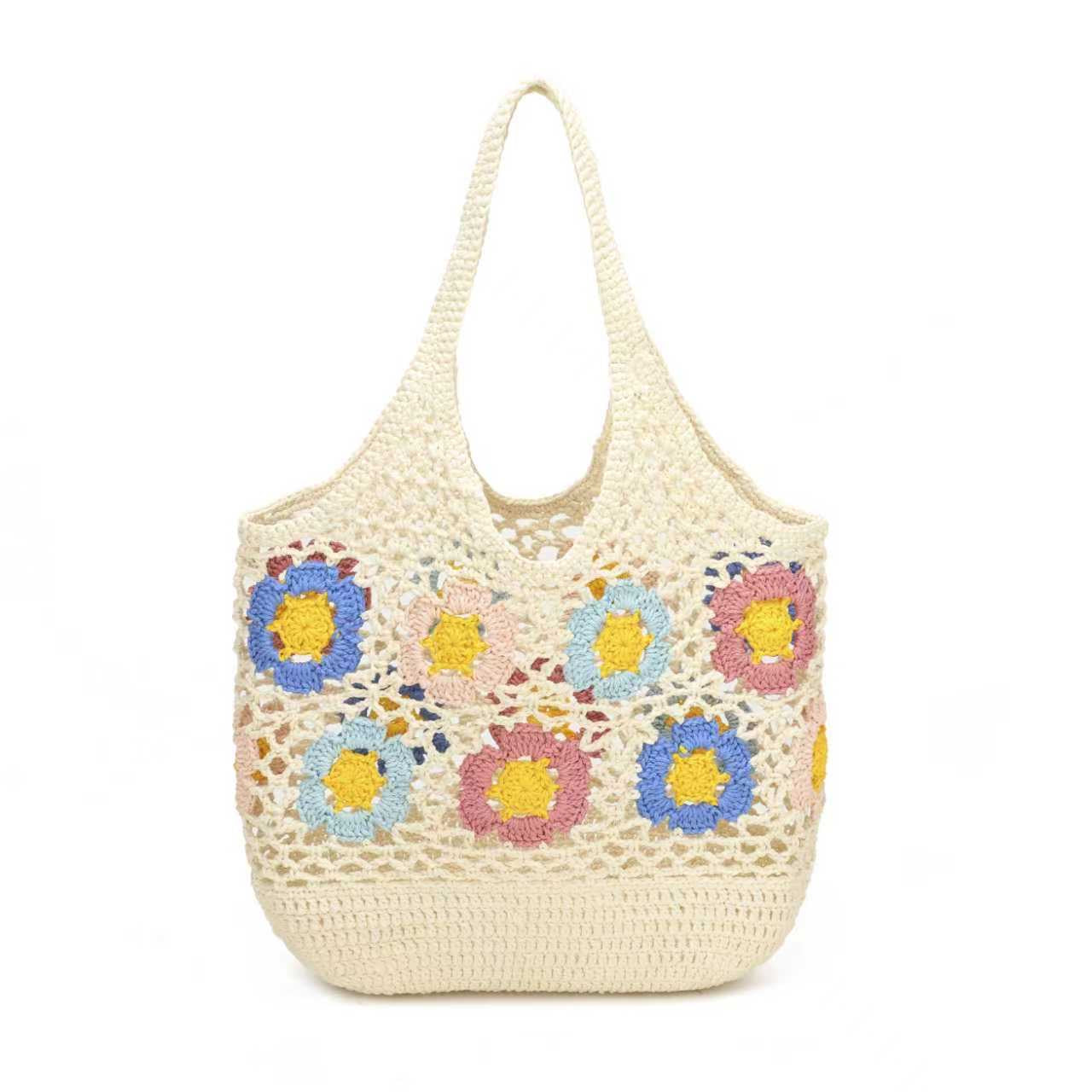 Borsa estiva giornaliera in lana lavorata a maglia a fiore monospalla fissa con tasca interna Art.C22014
