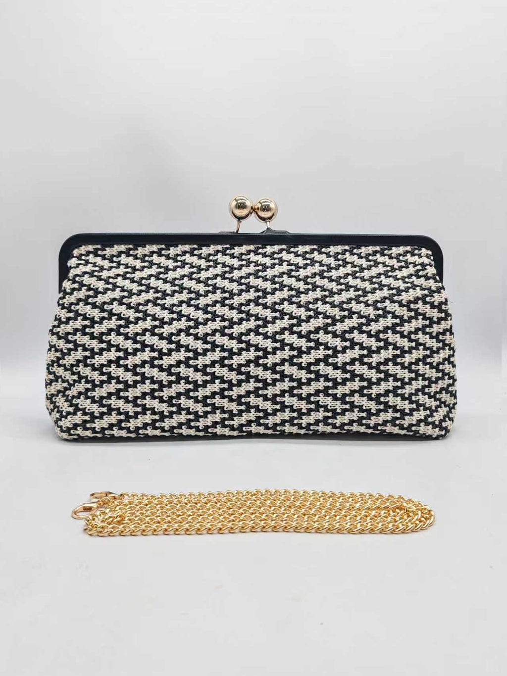Borsa da Sera a Clip Grande con Motivo Geometrico in Paglia Art.27456