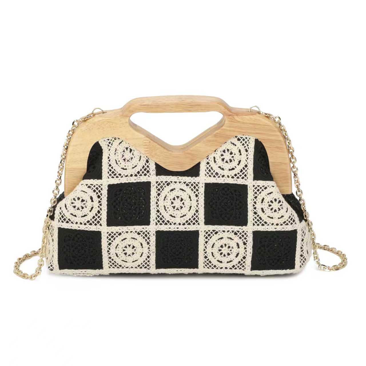 Borsa da Sera con Clip in Legno e Motivo Geometrico in Pizzo Art.CE259