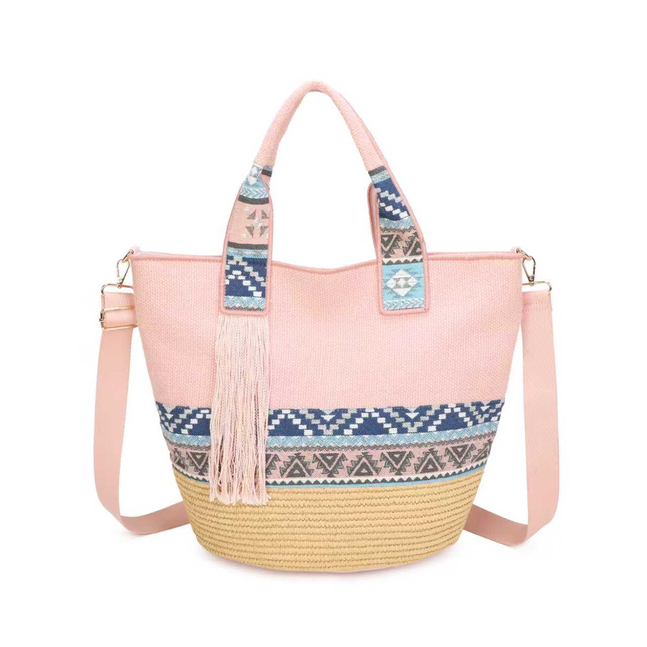 Borsa a Mano da Giorno in Tela Stile Nazionale con Materiale in Paglia e Barba Impreziosita Art.CE250