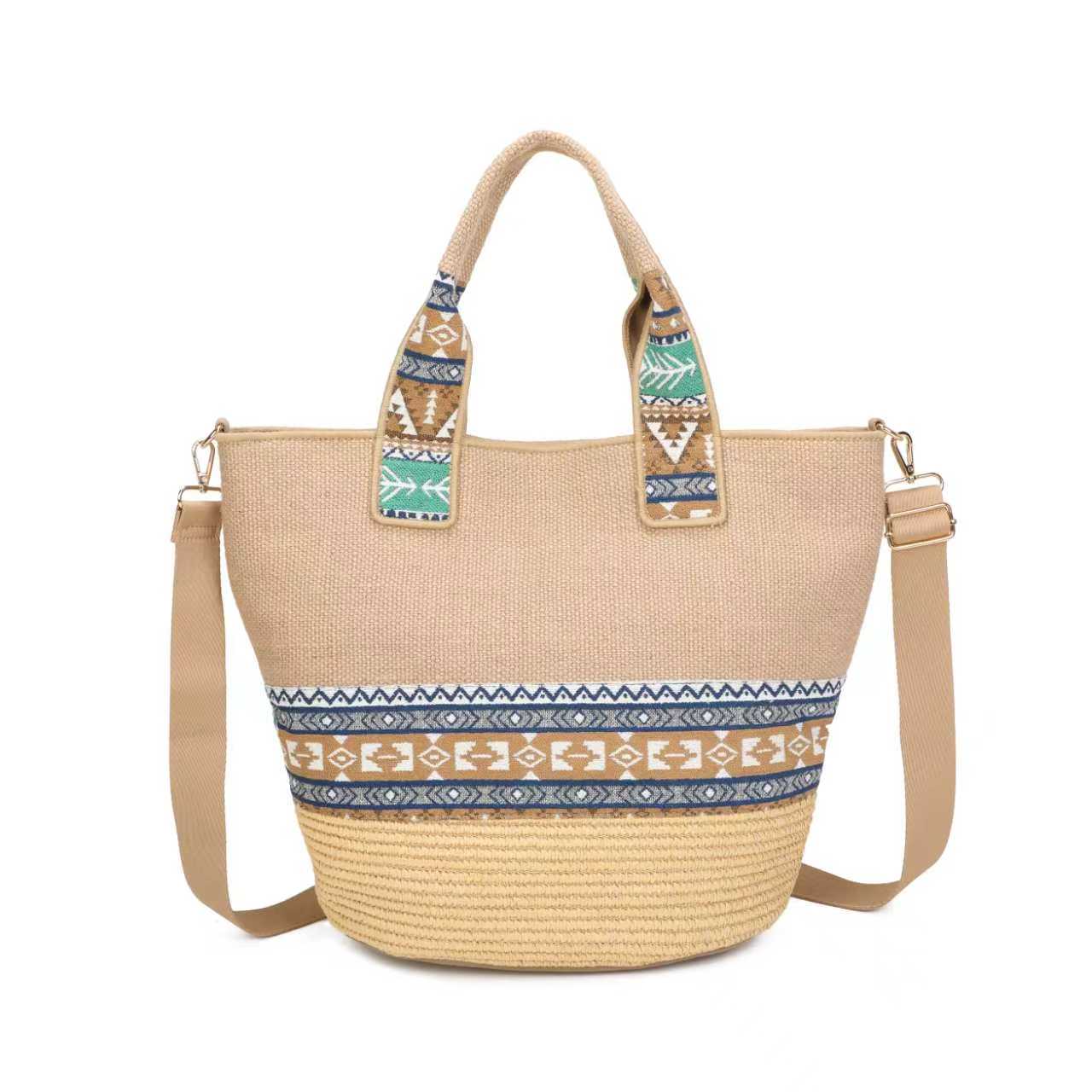 Borsa a Mano da Giorno in Tela Stile Nazionale con Materiale in Paglia e Barba Impreziosita Art.CE250