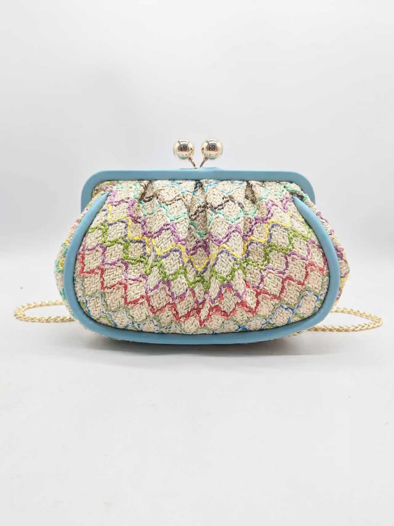 Borsa geometrica in paglia con clip, per cena, alla moda, Art.27478