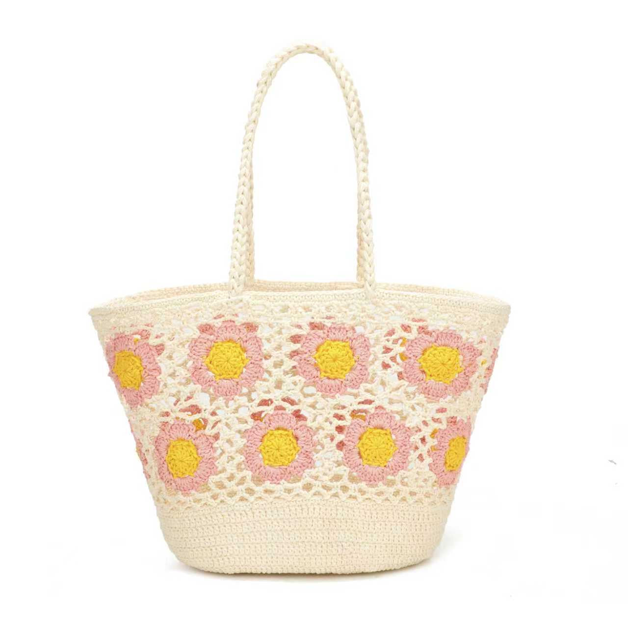 Borsa Estiva Giornaliera a Tracolla Fissa in Lana Maglia a Fiori con Tasca Interna Art.C20019