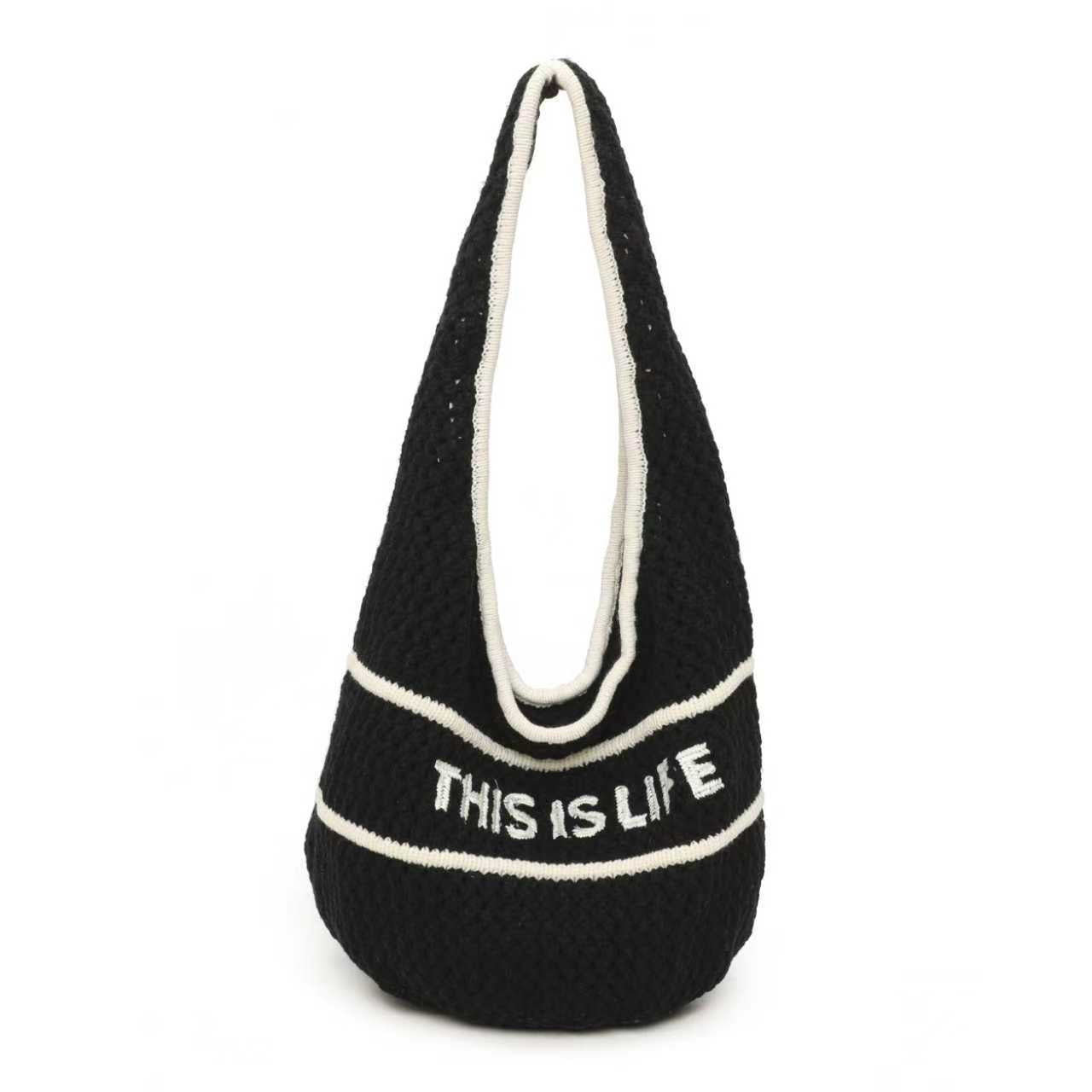 Borsa in lana a maglia monospalla con lettera ricamata, casual, con cerniera, da giorno Art.FF488