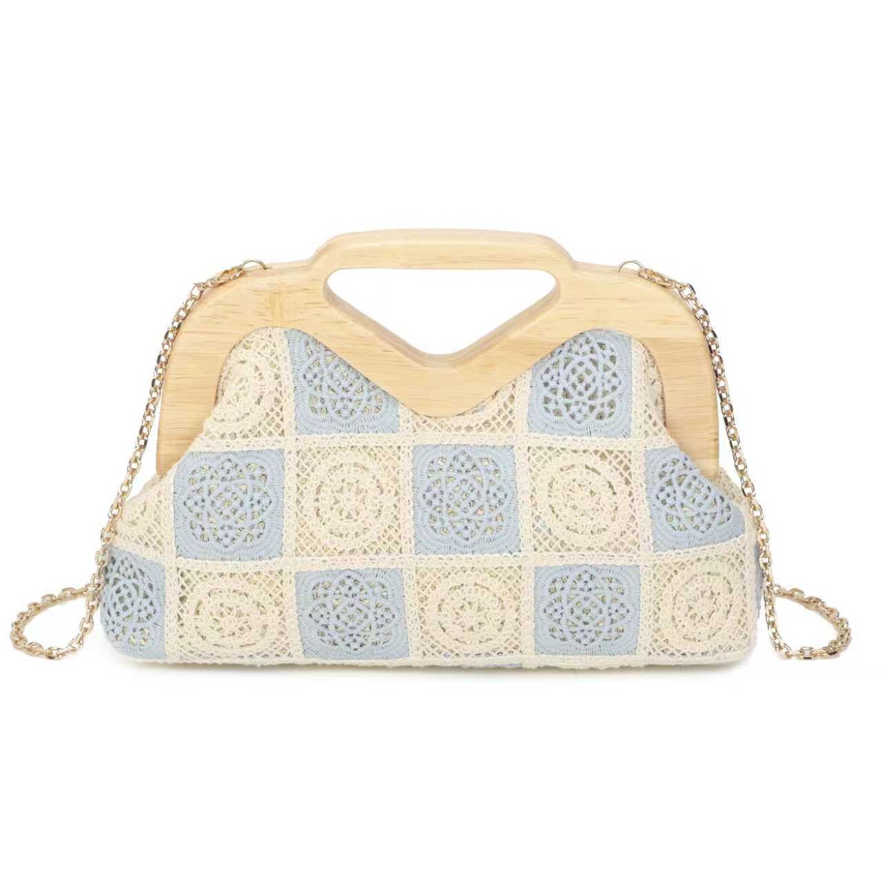Borsa da Sera con Clip in Legno e Motivo Geometrico in Pizzo Art.CE259