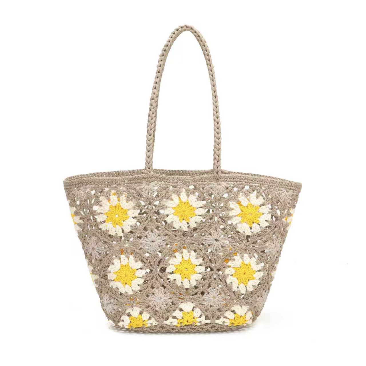 Borsa estiva giornaliera in maglia di lana con fiore, fissa su una spalla con tasca interna Art.C21007