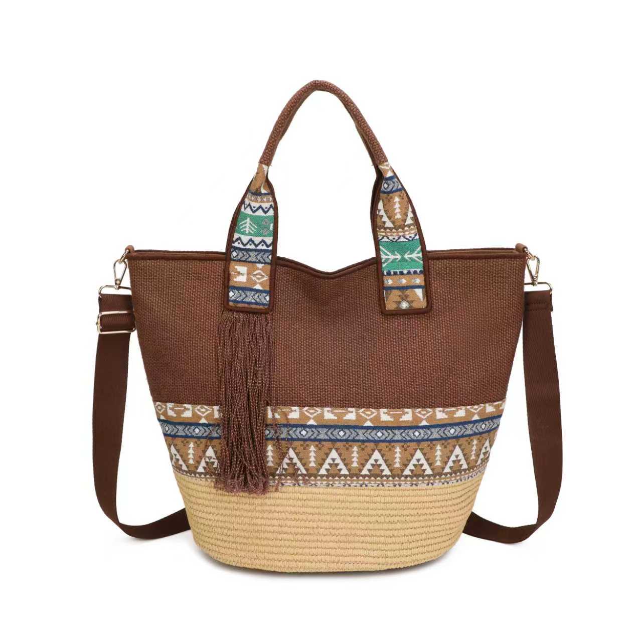 Borsa a Mano da Giorno in Tela Stile Nazionale con Materiale in Paglia e Barba Impreziosita Art.CE250