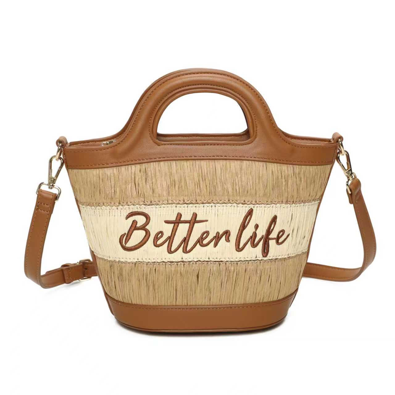 Borsa a Mano da Giorno in Paglia con Lettere Ricamate Bicolore Art.CE243