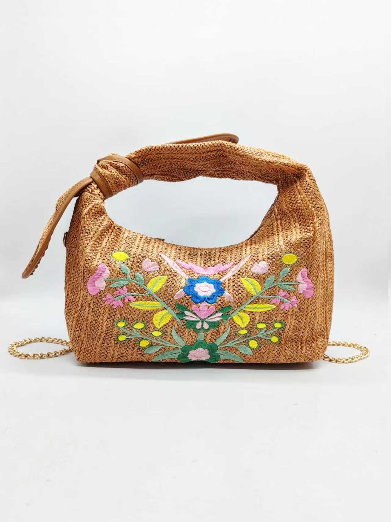 Borsa in paglia ricamata con fiocco monomanico, casual, per tutti i giorni Art.FF27455