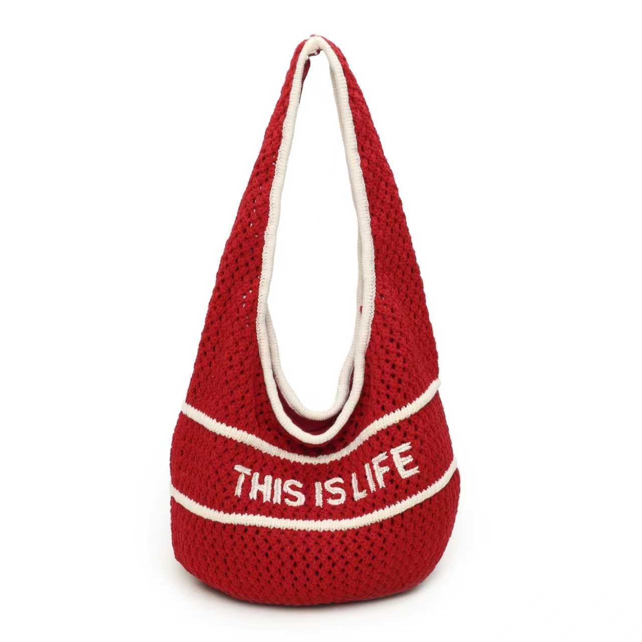 Borsa in lana a maglia monospalla con lettera ricamata, casual, con cerniera, da giorno Art.FF488