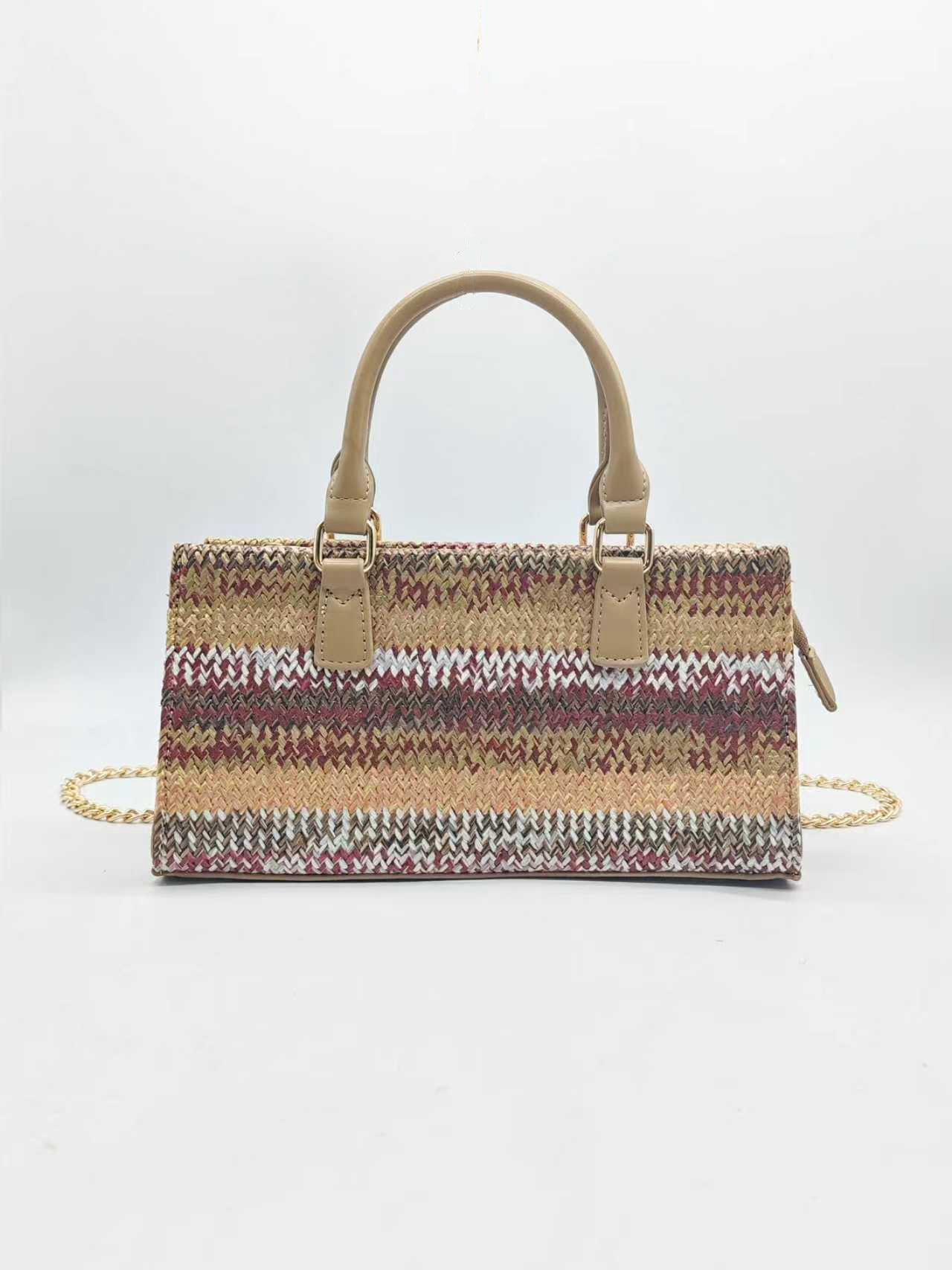 Borsa Casual da Giorno con Strisce Orizzontali Sfumate in Paglia, Art.FF27464