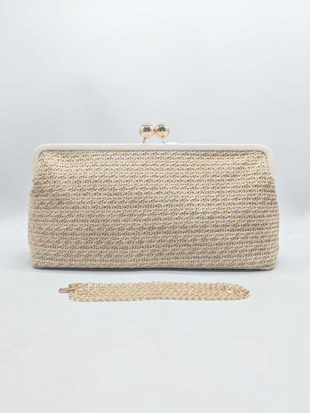 Borsa da Sera a Clip Grande con Motivo Geometrico in Paglia Art.27456