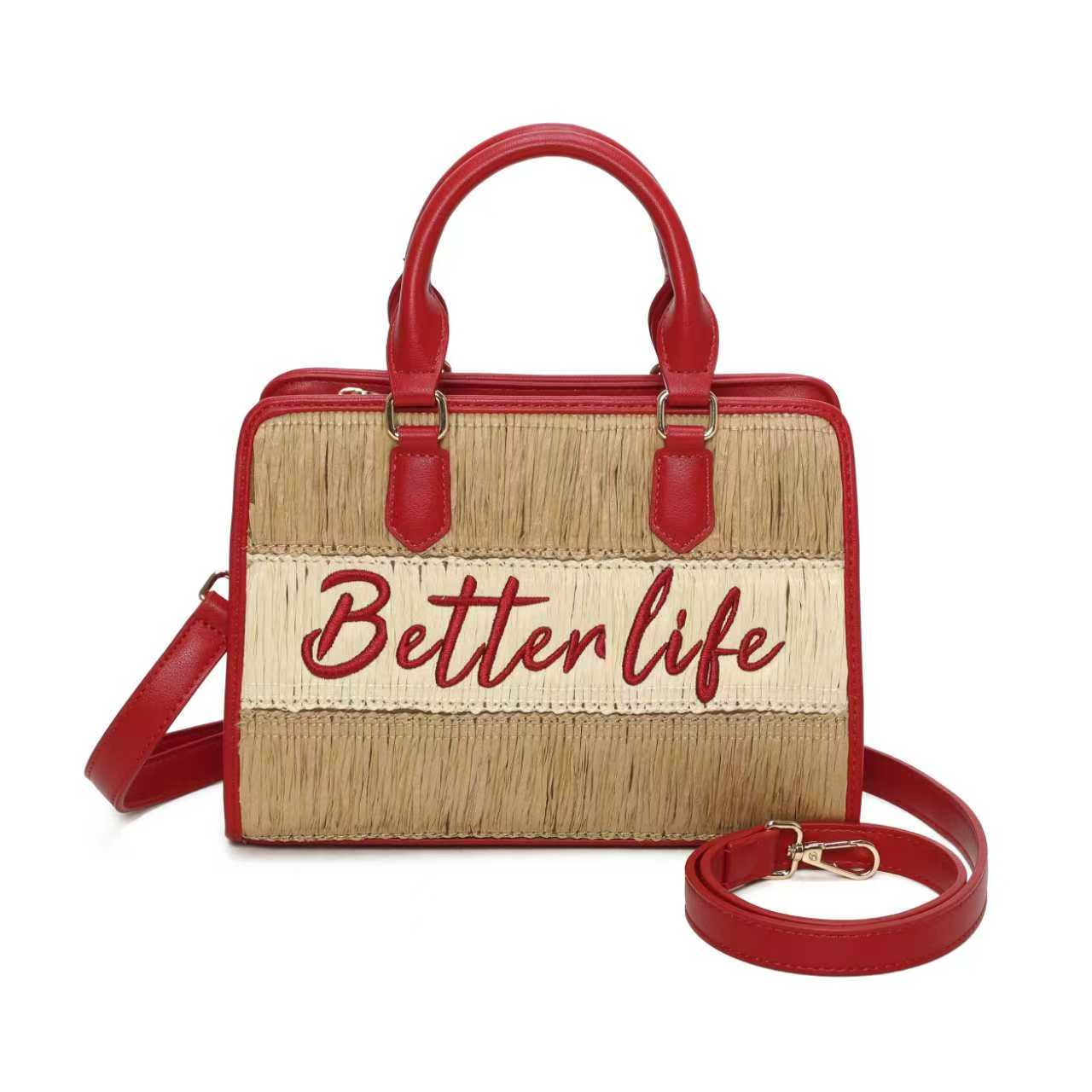 Borsa a mano da giorno in paglia con lettere ricamate bicolori Art.CE241
