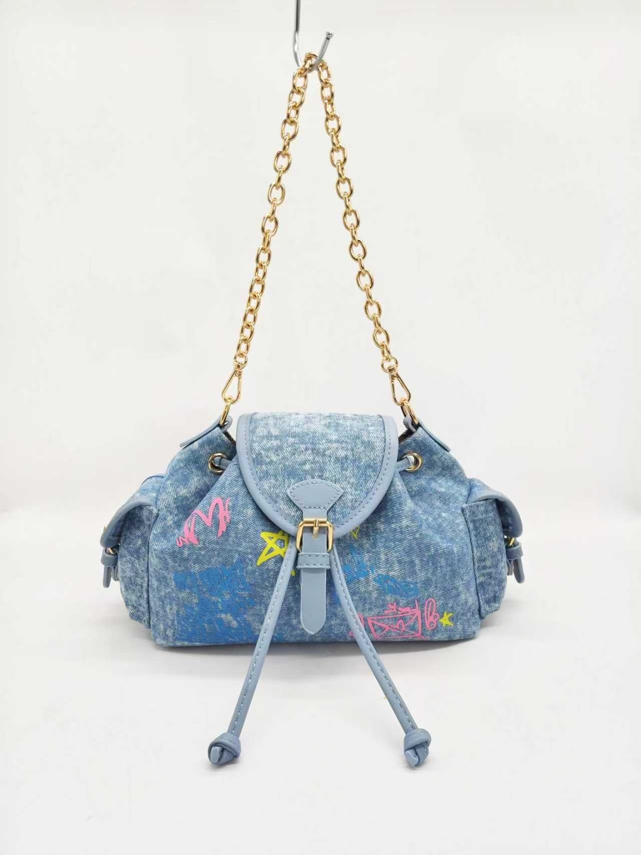 Borsa Alla Moda Casual Quotidiana Monospalla con Stampa Stellata Colorata Denim Art.FF27481