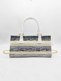 Borsa Casual da Giorno con Strisce Orizzontali Sfumate in Paglia, Art.FF27464