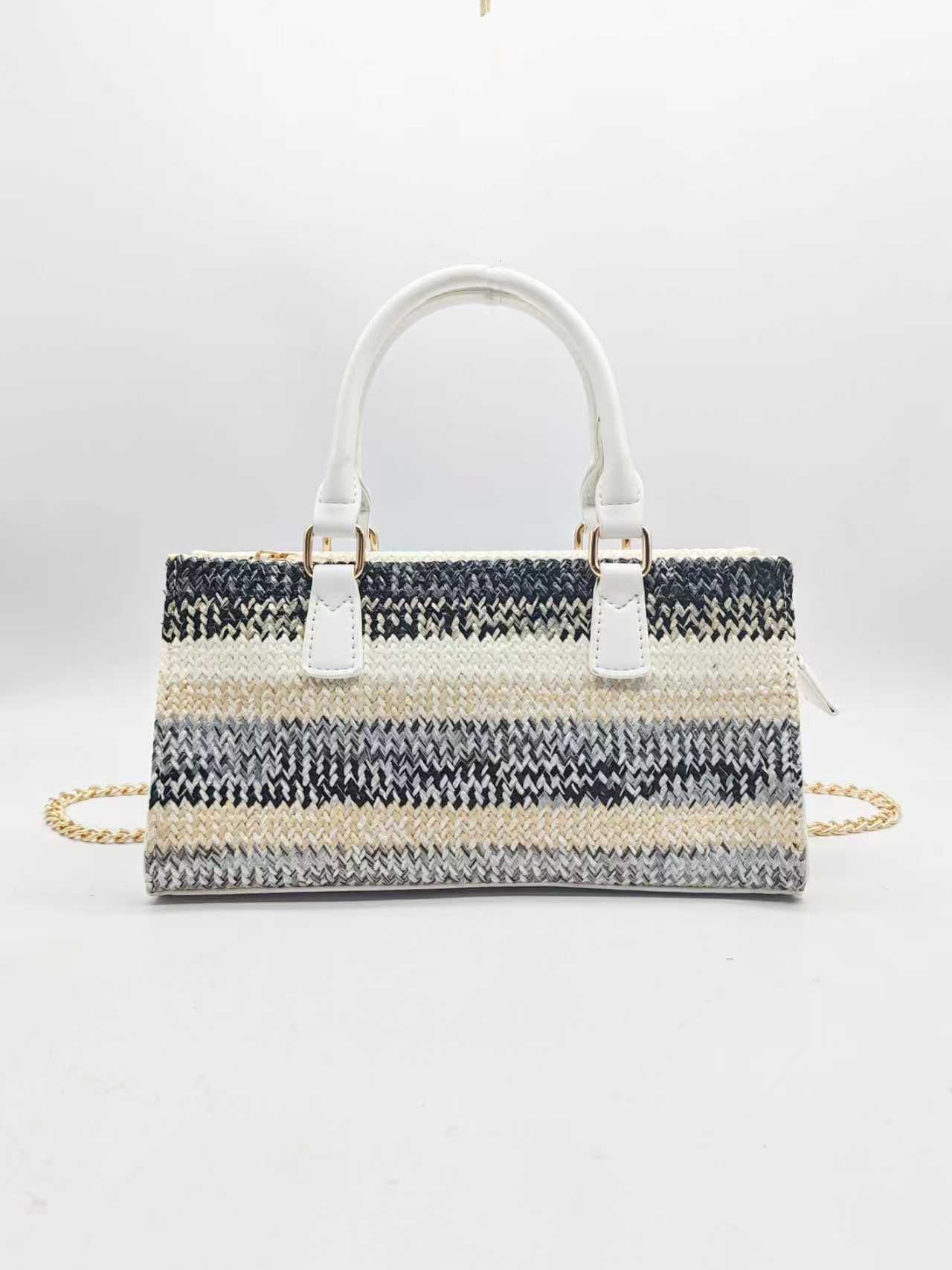 Borsa Casual da Giorno con Strisce Orizzontali Sfumate in Paglia, Art.FF27464