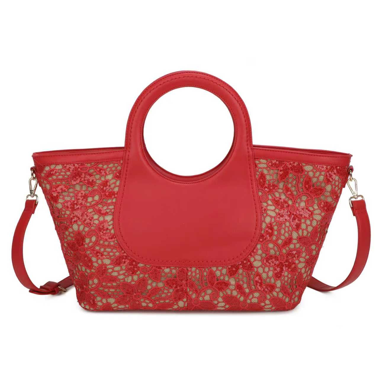 Borsa a mano grande in pizzo con materiale PU, per uso quotidiano e casual, Art. CE194