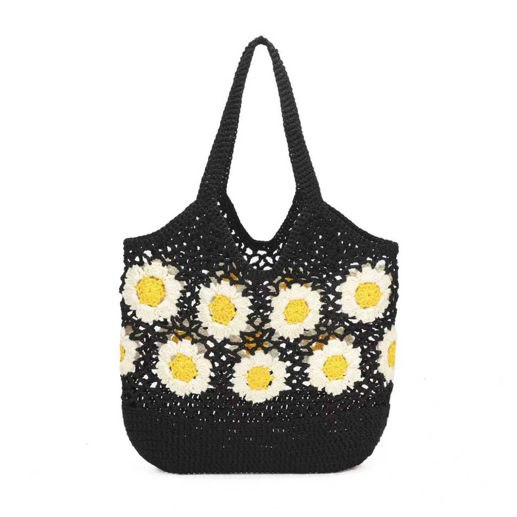 Borsa estiva giornaliera in lana lavorata a maglia a fiore monospalla fissa con tasca interna Art.C22014