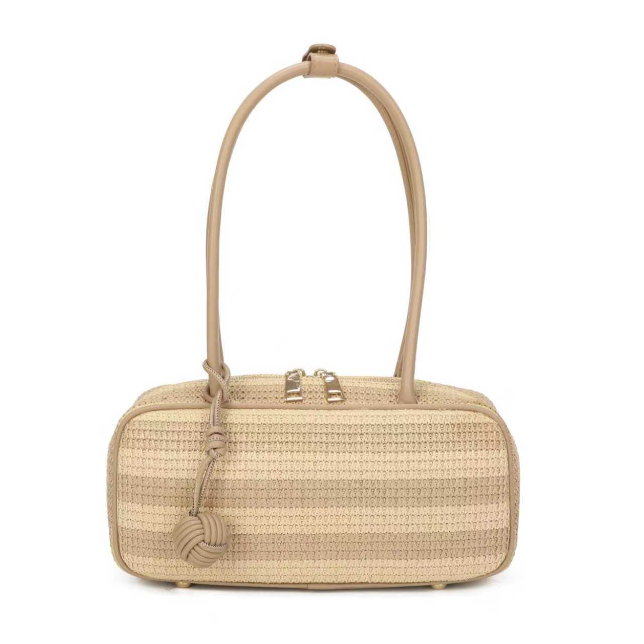 Borsa a Tracolla Orizzontale da Donna in Paglia con Pendente a Sfera, Stile Semplice e Tendenza Quotidiana Art.CE255
